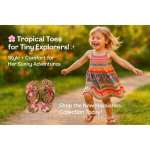 Havaianas Girls Floral Leopard Print Flip Flops Bronze Straps Size 2Y Kids